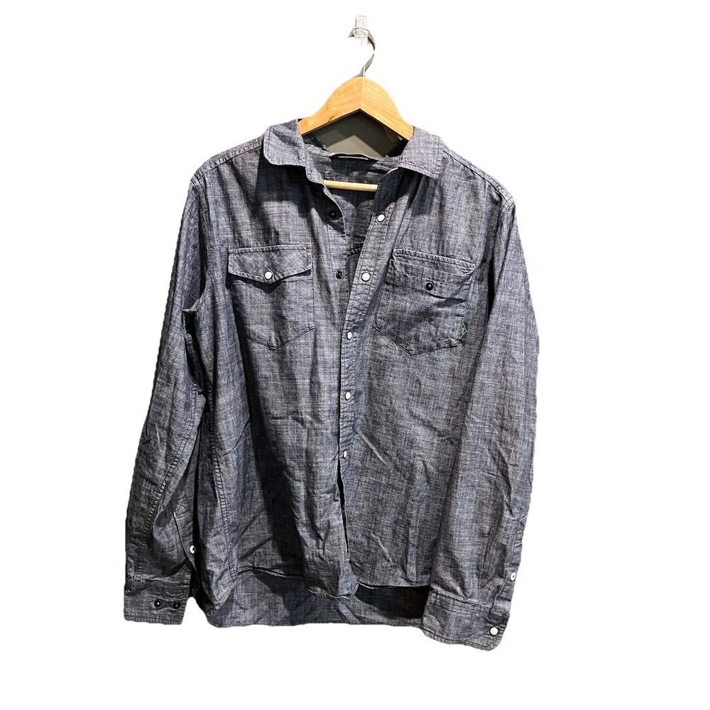 Stio Gray Organic Cotton Chambray Western Pearl Snap Button Down Shirt Size M